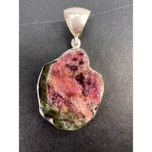 NEW Watermelon tourmaline sterling silver pendant 6.17 grams